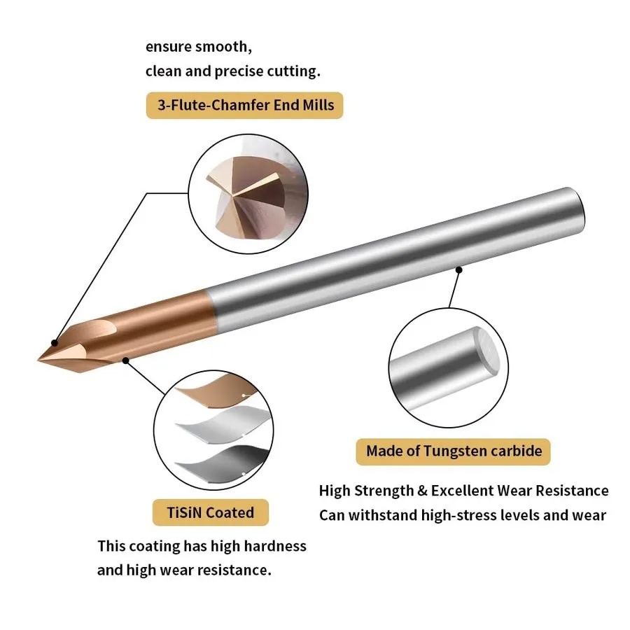 Режущий инструмент 3 Flute Carbide Chamfer End Mill CNC Carving Bit TiSiN 60 Deg — фото лота 2
