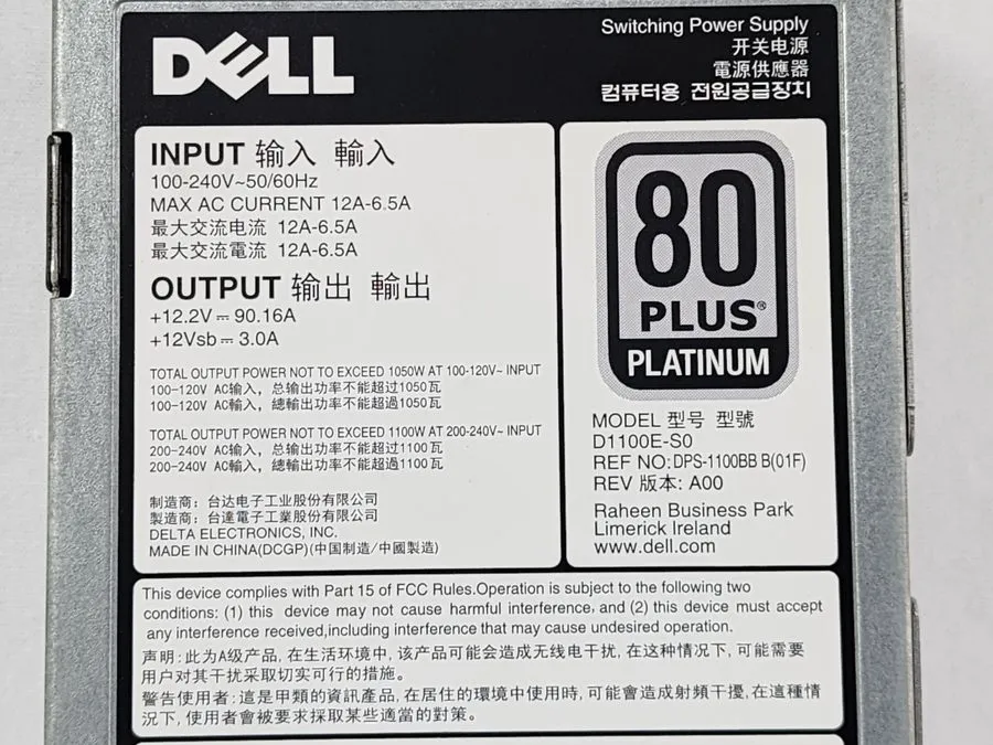 Блок питания Dell PowerEdge 9TMRF Y26KX CMPGM PR21C Server Power Supply 1100W