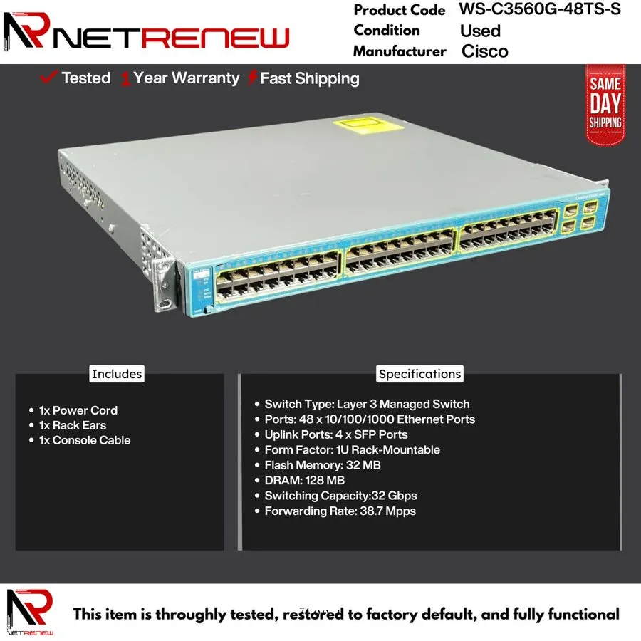 Коммутатор Cisco Catalyst 3560G WS-C3560G-48TS-S 48-Port Ethernet Switch *Non-Po