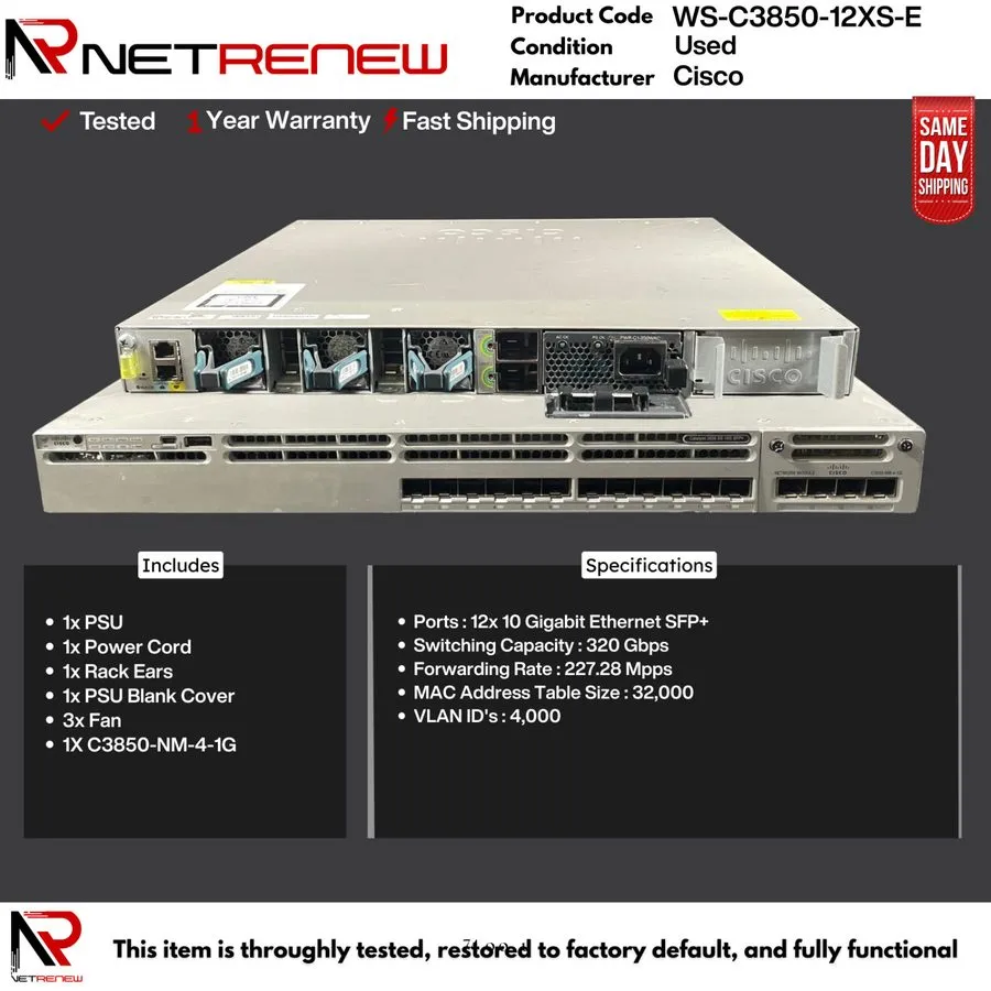 Коммутатор Cisco WS-C3850-12XS-E 12 Port 10/100/1000 Switch 1/10g SFP