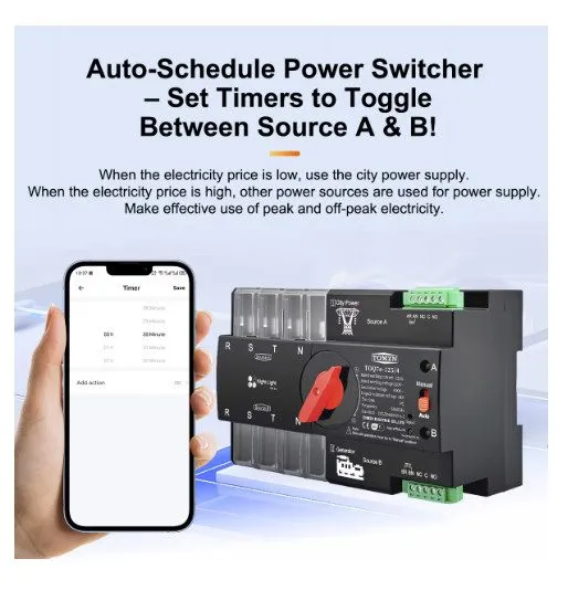 Коммутатор TOMZN eWeLink WiFi ATS 2P/3P/4P 125A Dual Power Switch — фото лота 2