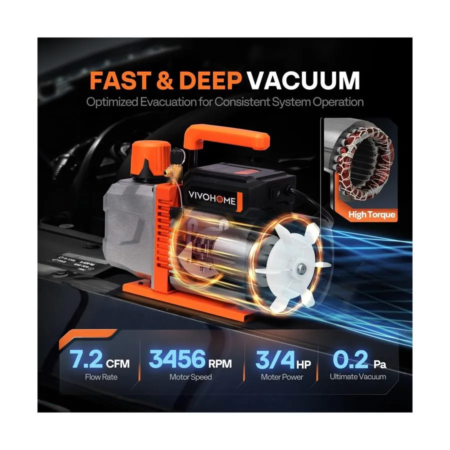 Насос 7.2CFM 2 Stage Vacuum Pump 3/4HP Rotary HVAC Refrigeration Air Conditionin