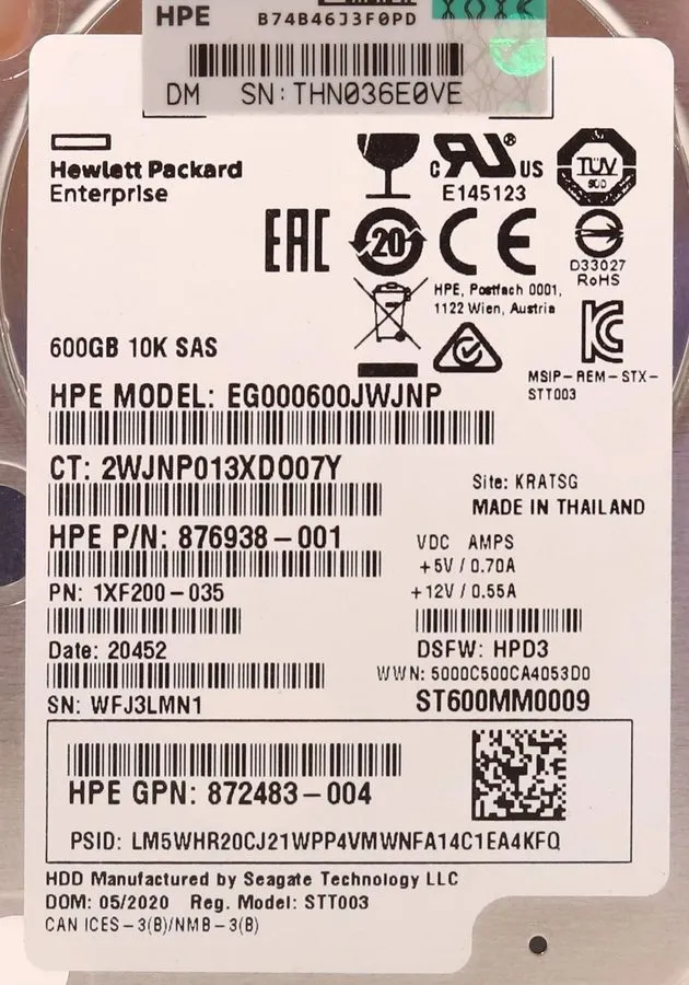 Жёсткий диск EG000600JWJNP HPE 600GB SAS 12G 10K SFF BC MV HDD