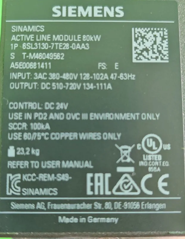 Частотный преобразователь SIEMENS SINAMICS 6SL3130-7TE28-0AA3