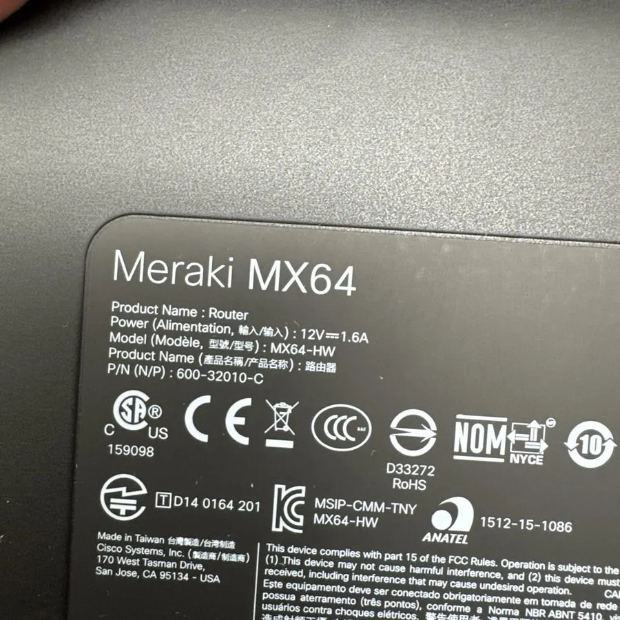 Маршрутизатор Cisco Meraki MX64-HW Router/Security Firewall 4-Port Cloud Managed — фото лота 1