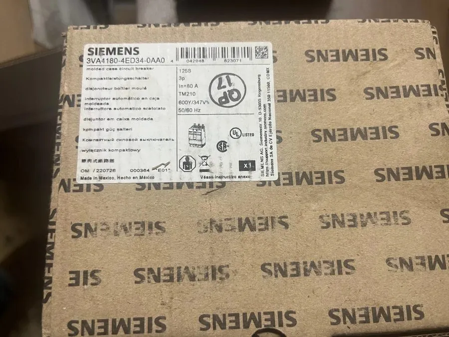 Автоматический выключатель SIEMENS 3VA4180 4ED34 0AA0 3 Pole 80 AMP Type 3VA4 FR — фото лота 1