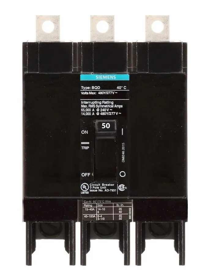 Автоматический выключатель SIEMENS BQD350 50 Amp 3Pole 480V Bolt-On Circuit Brea