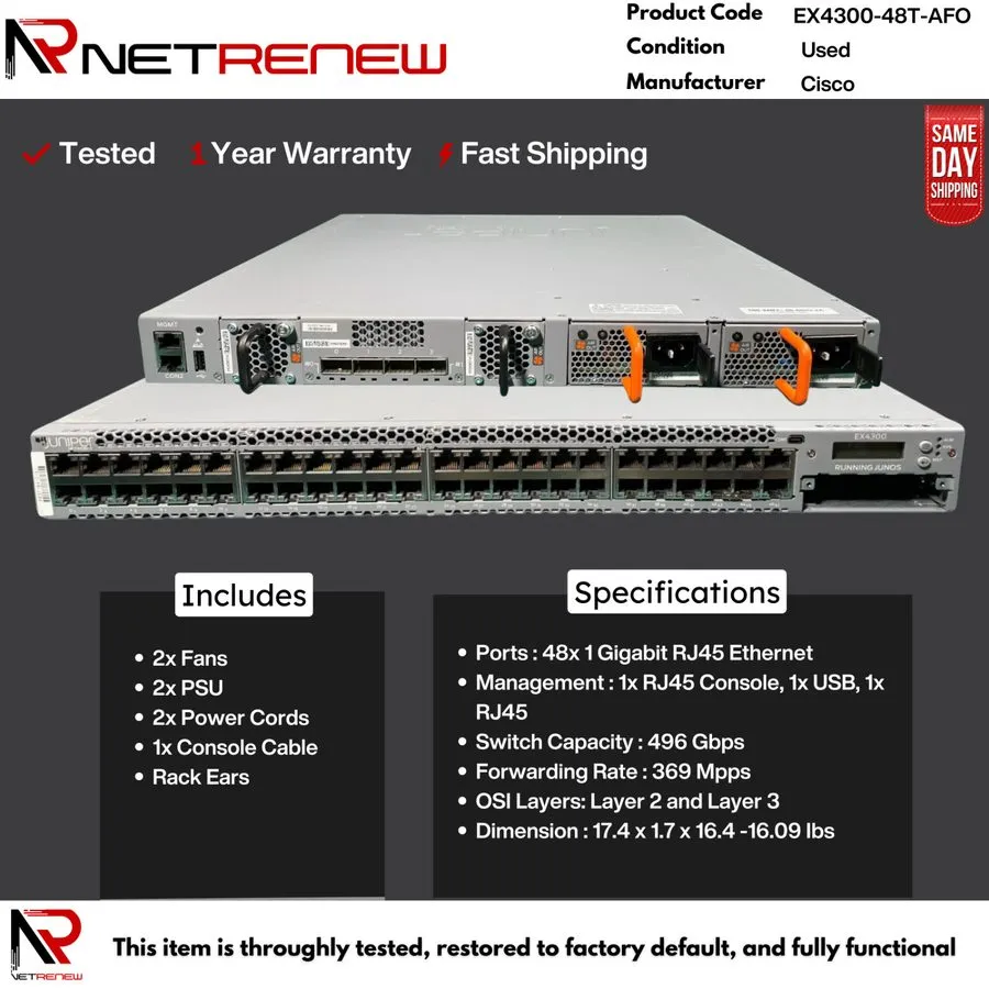 Коммутатор Juniper EX4300-48T-AFO 48-Port Gigabit Enterprise Ethernet Switch Dua