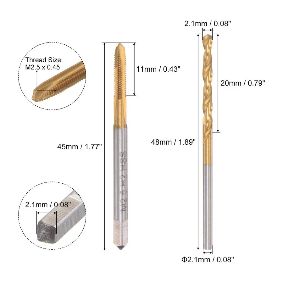 Режущий инструмент M2.5x0.45 Spiral Point Tap 2.1mm Drill Bit Set,Titanium Plate