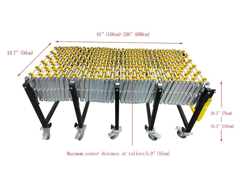 Конвейер 31.5"-118" Length Expandable Bent Conveyor Height Adjust 35kg/m Wheel 2 — фото лота 1