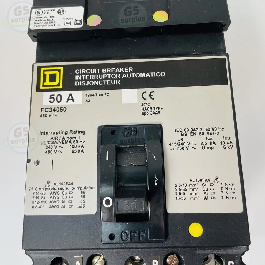 Автоматический выключатель Square D FC34050 50 Amp 3 Pole 480V I-Line Circuit Br