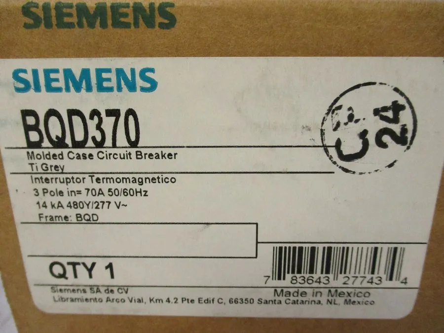 Автоматический выключатель Siemens BQD370 3 pole 70 amp bolt on 480v BQD Circuit