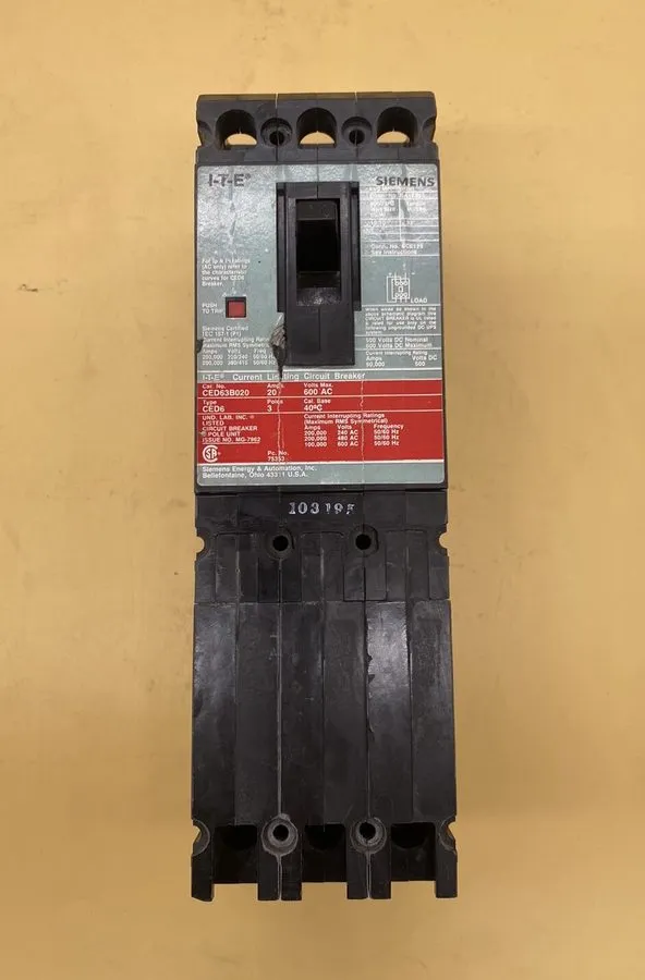 Автоматический выключатель Siemens CED63B020 Sentron Breaker 20A 3‑Pole 600V 100