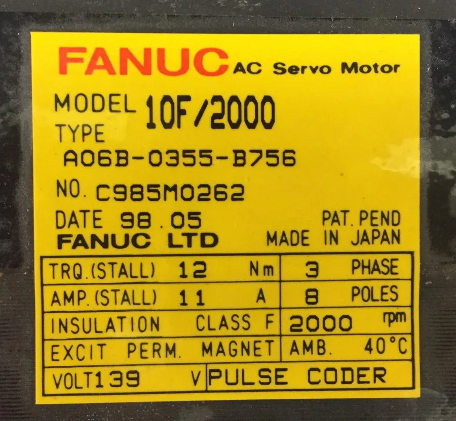 Серводвигатель FANUC AC SERVO MOTOR 10F/2000 A06B-0355-B756