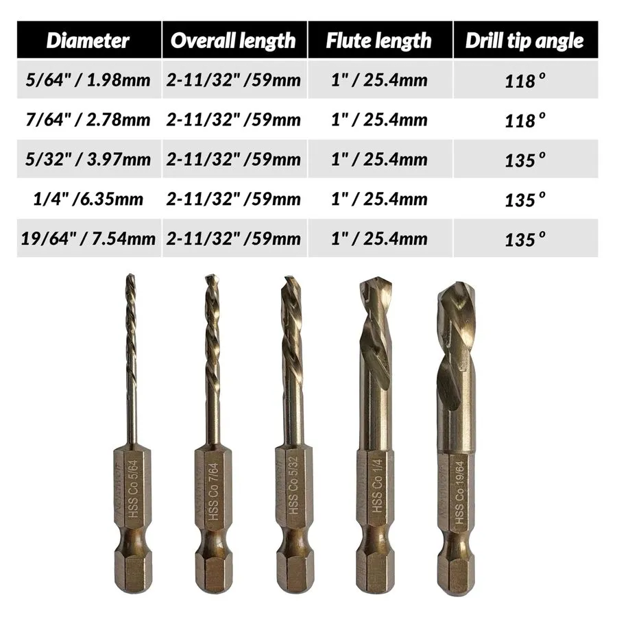 Режущий инструмент 1/4 Hex Shank Countersink Drill Bit Set Adjustable Depth Stop — фото лота 1