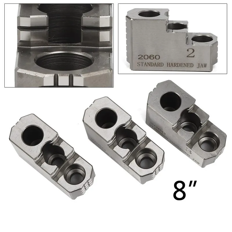 Патрон 8'' Hard Chuck Jaws 1.5mmx60 CNC Lathe 3 Set Lathe Chuck 3 Holes 2 Steps — фото лота 1