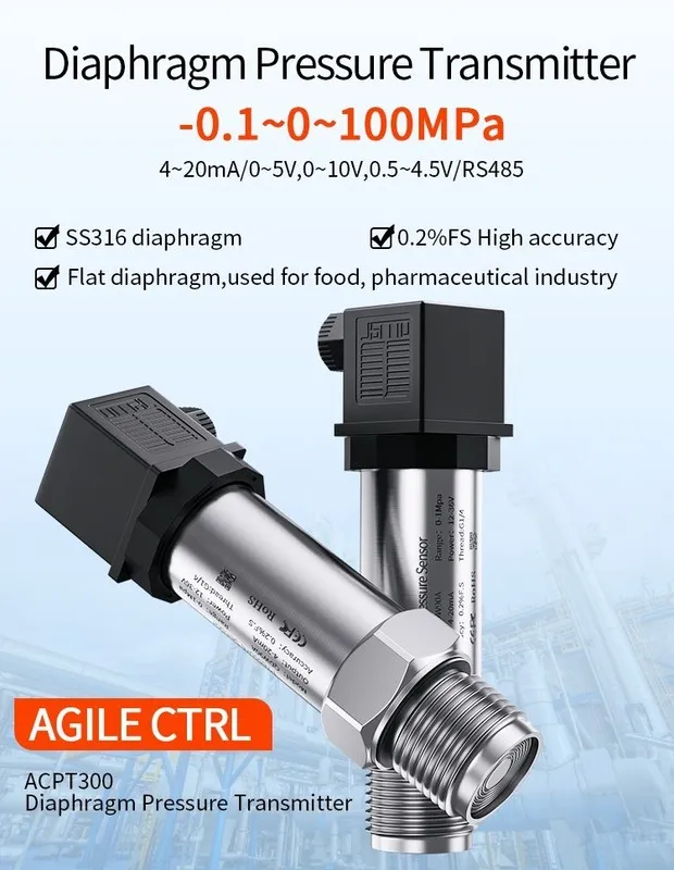 Датчик давления Pressure Transmitter Flat Membrane NPT1/2 4-20mA 0-10V RS485 Dif — фото лота 2