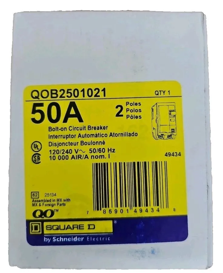 Электрооборудование QOB2501021 2Pole 50Amps 120/240Volt 120V w/Shunt BOLT-ON Squ — фото лота 1
