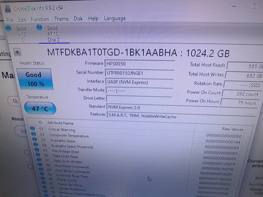 SSD-накопитель Micron 3500 MTFDKBA1T0TGD-1BK N78345-001 M.2 2280 1TB NVMe Intern