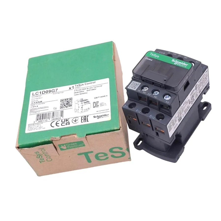 Контактор Schneider Electric LC1D09G7 TeSys Contactor, 3-Pole, 9A Max, 120VAC Co