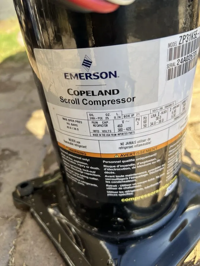 Компрессор COPELAND SCROLL COMPRESSOR model ZP31K5E TFD 800 year 2024 460v 3phas — фото лота 1