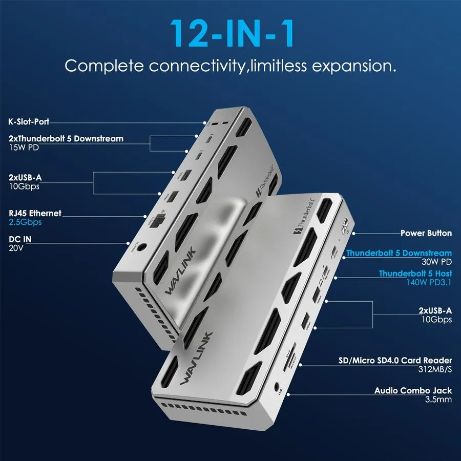 Док-станция WAVLINK Thunderbolt 5 Dock Multi Display для M1/M2/M3/M4 Laptop Dock — фото лота 1