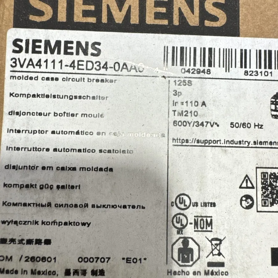 Автоматический выключатель SIEMENS 3VA4111-4ED34-0AA0 110 AMP CIRCUIT BREAKER 3 