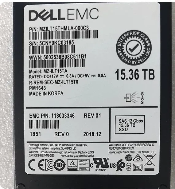 SSD-накопитель DELL EMC Samsung PM1643 15.36TB SAS 12Gbps MZ-ILT15TA SSD MZILT15