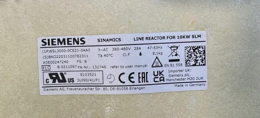 Частотный преобразователь Siemens 6SL3000-0CE21-0AA0 SINAMICS Line Reactor 10kW