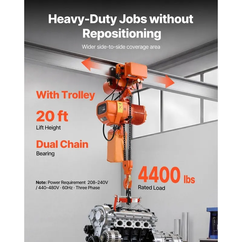 Таль 4400lb Electric Chain Hoist 20ft Lift w/16ft Wired328ft Wireless Remote Con — фото лота 1