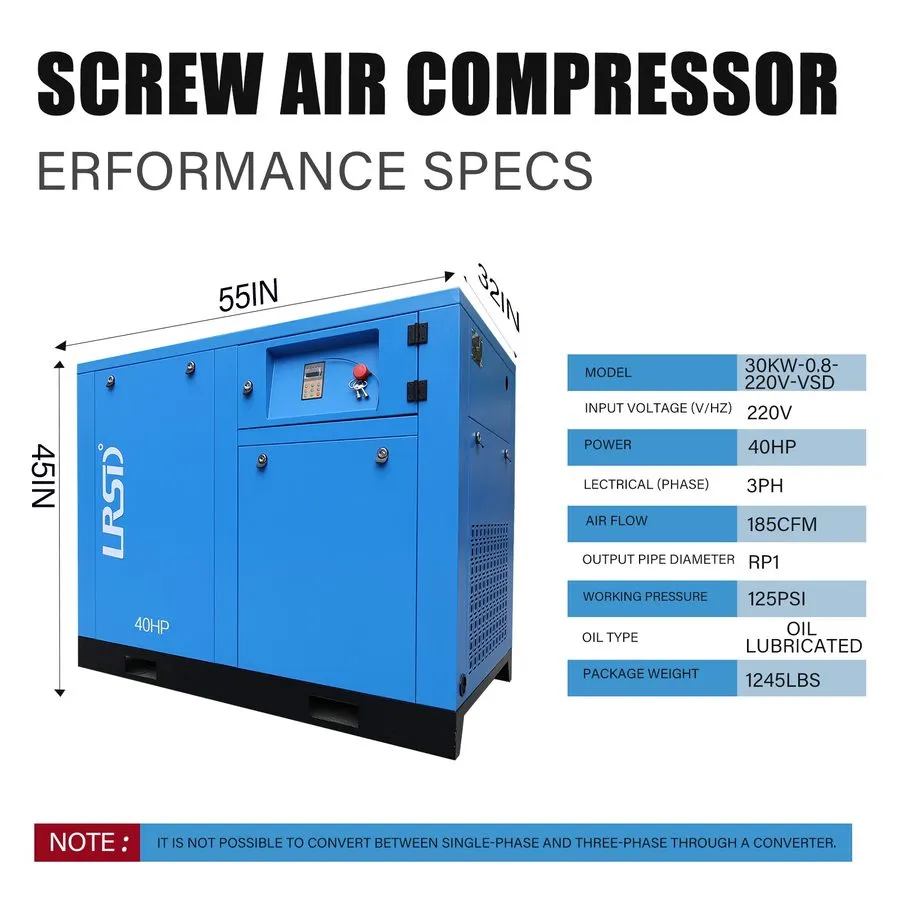 Компрессор 40HP VFD Rotary Screw Air Compressor 3 Ph 185CFM @ 125PSI 480V Indust