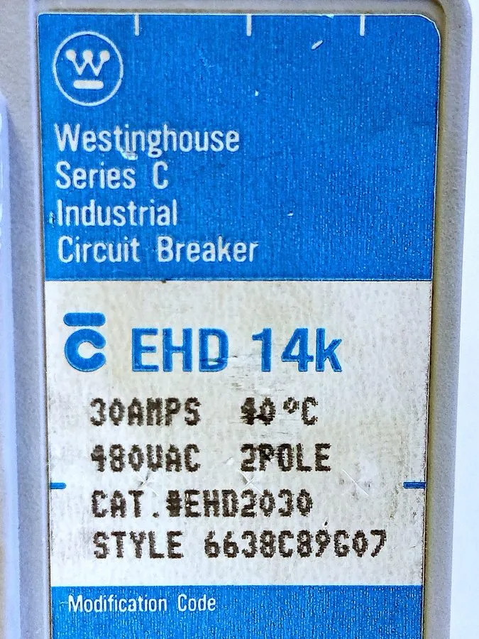 Автоматический выключатель Westinghouse EHD2030 480 V 30 A Industrial Circuit Br