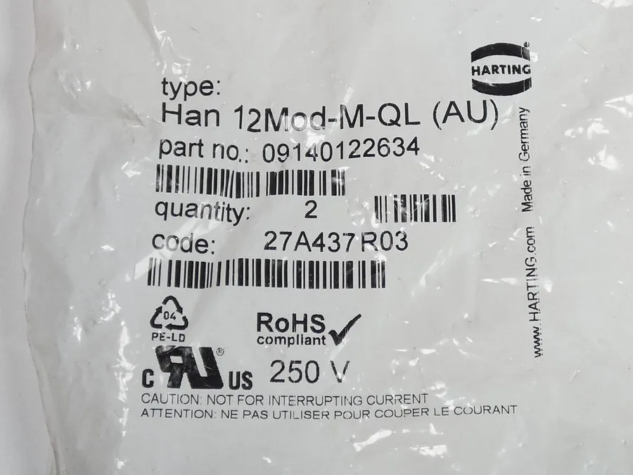 Разъём Harting 09140122634 Han DD Male Quick-Lock Module Connector Plug 2 — фото лота 1