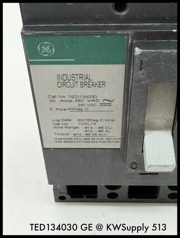 Автоматический выключатель GE TED134030 30A 3-Pole 480V AC E-Frame Circuit Break — фото лота 2