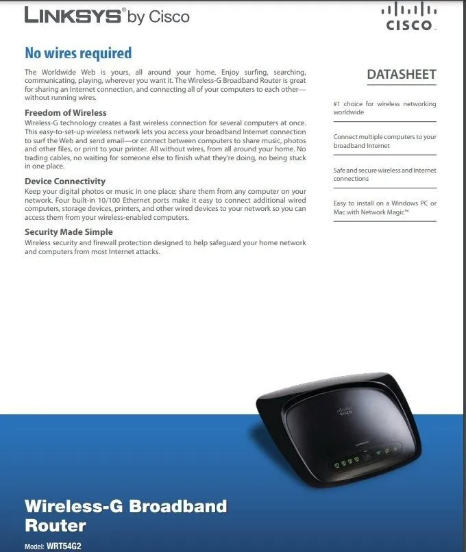 Маршрутизатор CISCO Linksys WRT54G2 V1 54 Mbps 4-Port 10/100 Wireless G Router