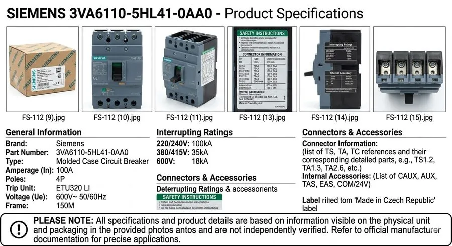 Автоматический выключатель Siemens 3VA6110-5HL41-0AA0 Circuit Breaker 100A with  — фото лота 1