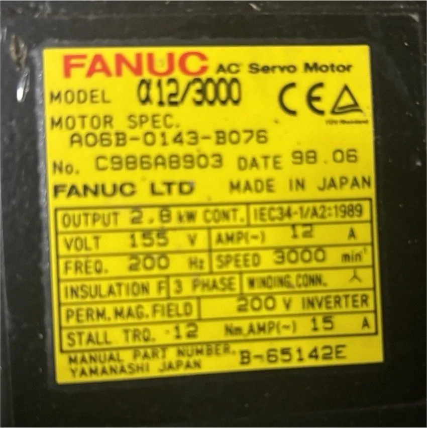Серводвигатель FANUC α12/3000 AC Servo Motor 2.8kW 155V 12Nm 3000RPM A06B-0143-B — фото лота 1