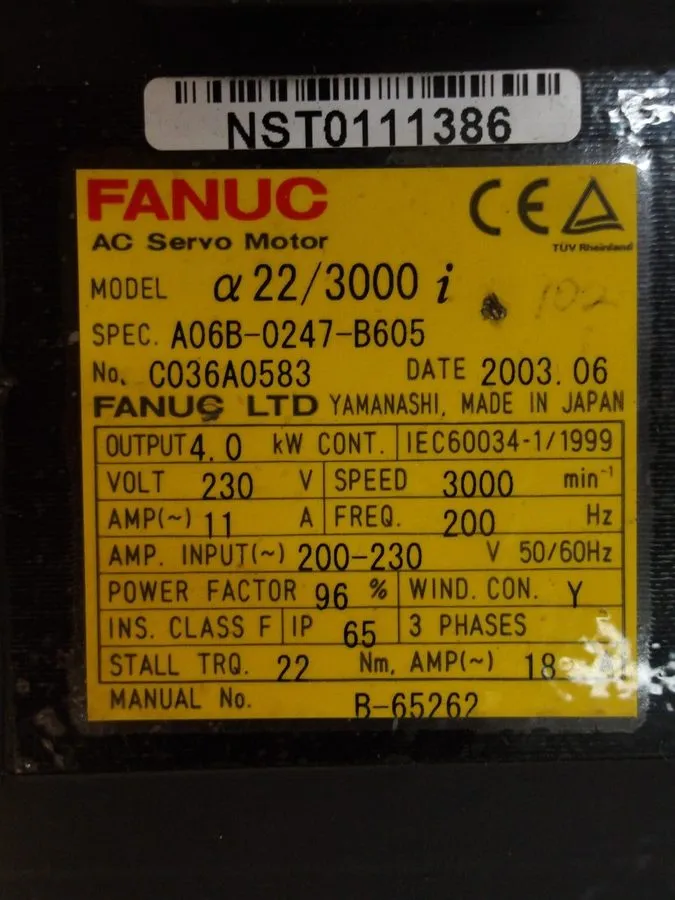 Серводвигатель Fanuc A06B-0247-B605 4kW 3000RPM 230VAC 3 Phase AC Servo Motor