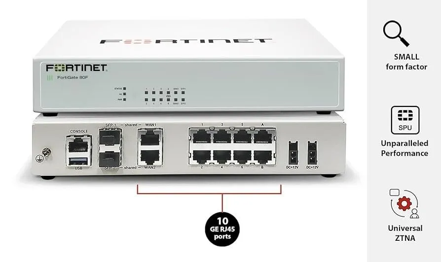 Межсетевой экран Fortinet FortiGate 80F FG-80F Firewall Security Appliance 10x G
