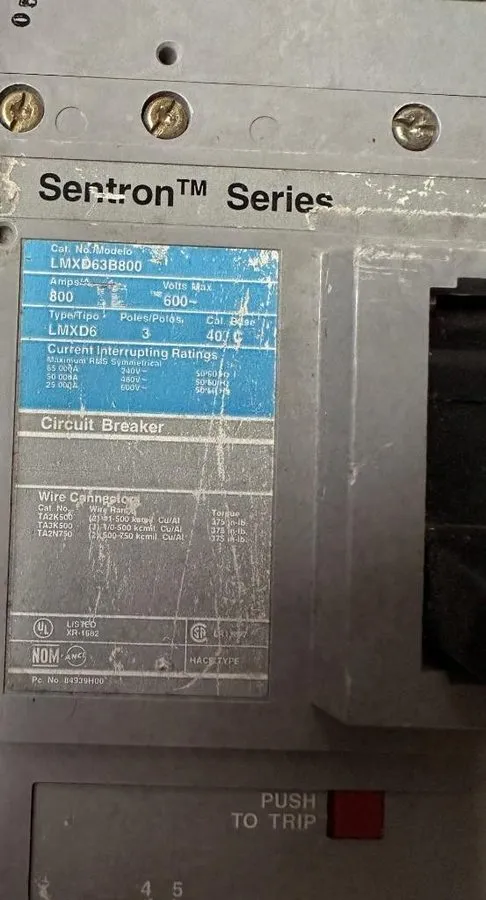 Автоматический выключатель SIEMENS SENTRON SERIES 800 AMP CIRCUIT BREAKER 600 VA