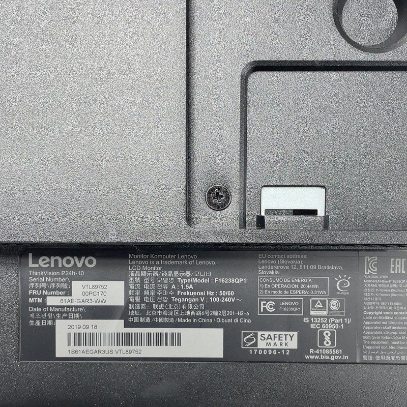 Монитор Lenovo ThinkVision P24h-10 23.8 inch Wide QHD IPS LED Monitor 61AEGAR3US