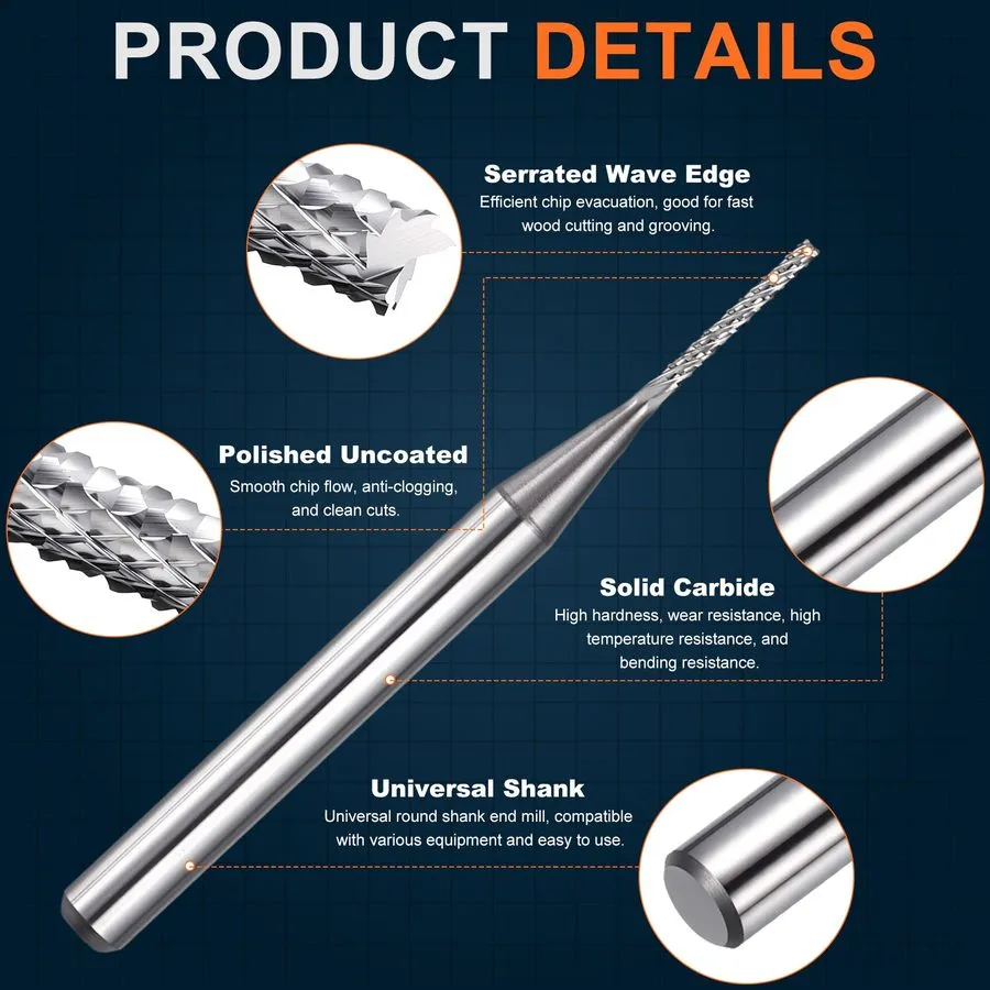 Плата ЧПУ Carbide End Mill, 1/8" Shank 1mmx7mm CNC Router Bits — фото лота 2