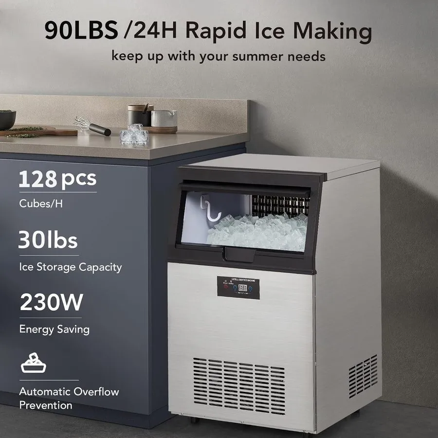 Льдогенератор 90LB/24H Commercial Ice Maker Machine 30LB Storage Stainless Steel — фото лота 1