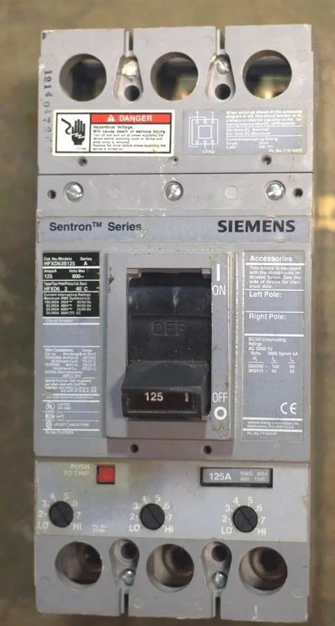 Автоматический выключатель Siemens Sentron HFXD63B250 3 Phase Circuit Breaker 12