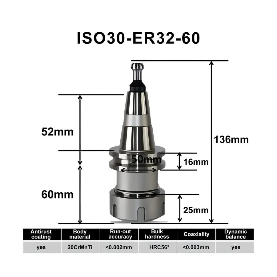 Патрон ISO30 ER32-60 Balance Collet Chuck G2.5 30000rpm CNC Tool Holder Stainles