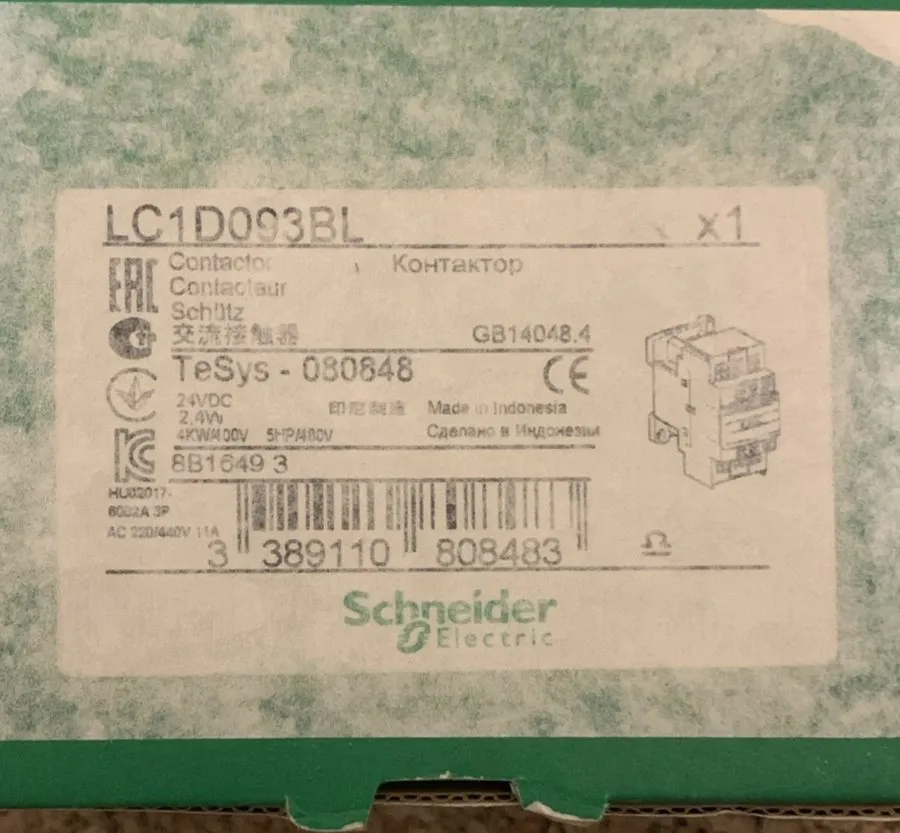 Контактор Schneider Electric TeSys LC1D093BL IEC Contactor 3PST-NO 24VDC 11A DIN