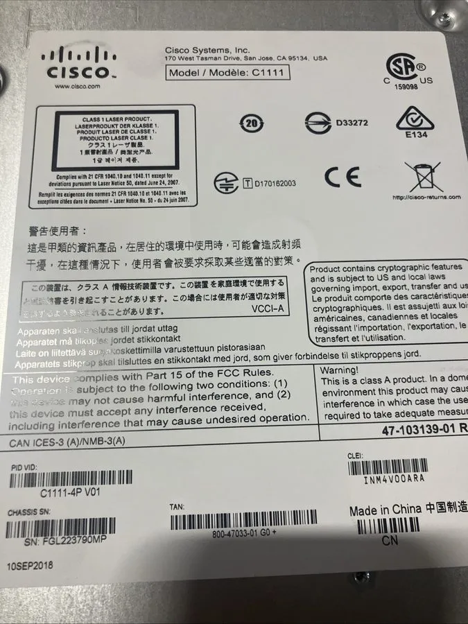 Маршрутизатор Cisco ISR C1111-4P 4-Port Gigabit Ethernet Router Rackmount