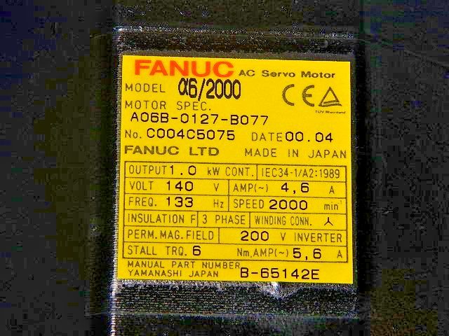 Серводвигатель FANUC α6/2000 AC Servo Motor 140V 1.0kW 2000RPM A06B-0127-B077