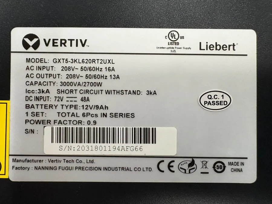 ИБП Vertiv Liebert GXT5-3KL620RT2UXL Rack/Tower UPS 3000VA 2700W 208V — фото лота 3