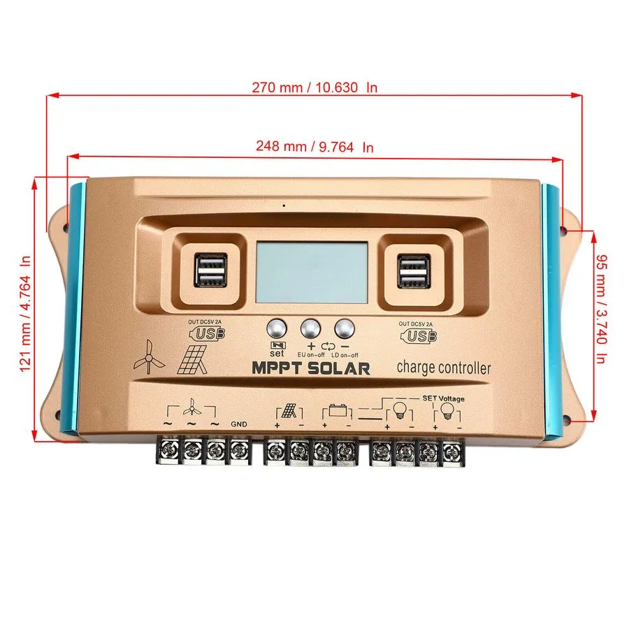 Аккумулятор 12V/24V/36V/48V/60V 60A MPPT Wind Solar Hybrid Charge Controller Pan — фото лота 2